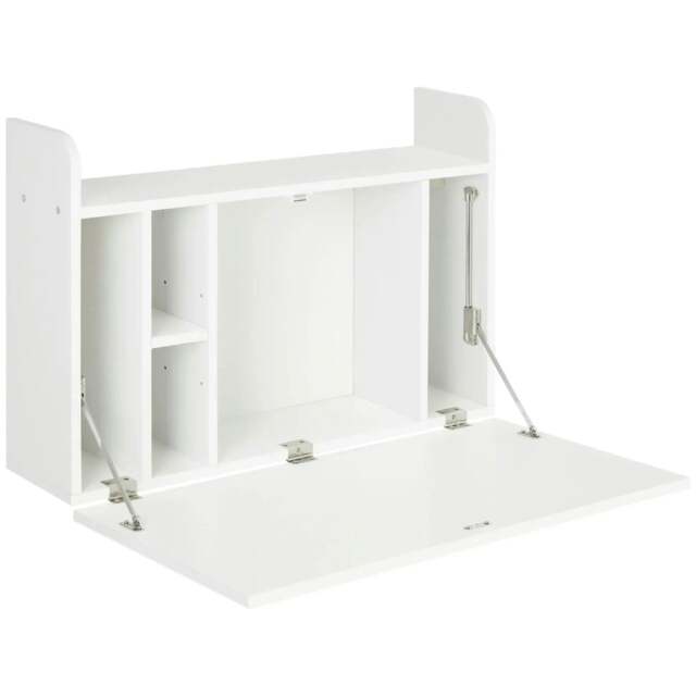 Rackhams Wall Mounted Table, Drop Leaf Floating Laptop Desk with Space Saving Storage Compartments for Home Office and Study, 77cm x 20cm x 51cm, White - image 1