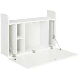Rackhams Wall Mounted Table, Drop Leaf Floating Laptop Desk with Space Saving Storage Compartments for Home Office and Study, 77cm x 20cm x 51cm, White - thumbnail 1