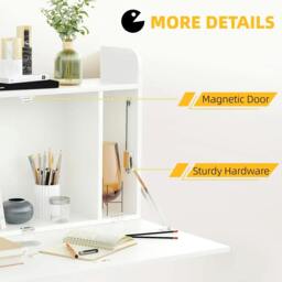 Rackhams Wall Mounted Table, Drop Leaf Floating Laptop Desk with Space Saving Storage Compartments for Home Office and Study, 77cm x 20cm x 51cm, White - thumbnail 6