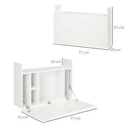 Rackhams Wall Mounted Table, Drop Leaf Floating Laptop Desk with Space Saving Storage Compartments for Home Office and Study, 77cm x 20cm x 51cm, White - thumbnail 3