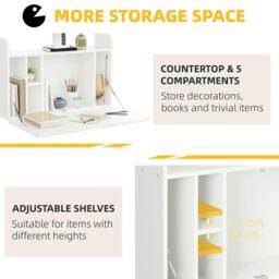 Rackhams Wall Mounted Table, Drop Leaf Floating Laptop Desk with Space Saving Storage Compartments for Home Office and Study, 77cm x 20cm x 51cm, White - thumbnail 5