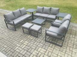 Rackhams Aluminium Patio Outdoor Garden Furniture Lounge Sofa Set with Square Coffee Table 2 Chairs 2 Side Tables 2 Small Footstool Dark Grey - thumbnail 2