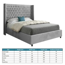 Rackhams Volta Straight Winged Upholstered Soft Velvet Bed Frame - Grey - Grey - Small double - thumbnail 4