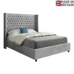 Rackhams Volta Straight Winged Upholstered Soft Velvet Bed Frame - Grey - Grey - Small double - thumbnail 6