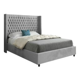Rackhams Volta Straight Winged Upholstered Soft Velvet Bed Frame - Grey - Grey - Small double - thumbnail 5