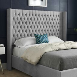 Rackhams Volta Straight Winged Upholstered Soft Velvet Bed Frame - Grey - Grey - Small double - thumbnail 2