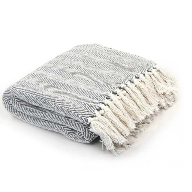 Rackhams Throw Cotton Herringbone 160x210 cm Grey - 100% cotton