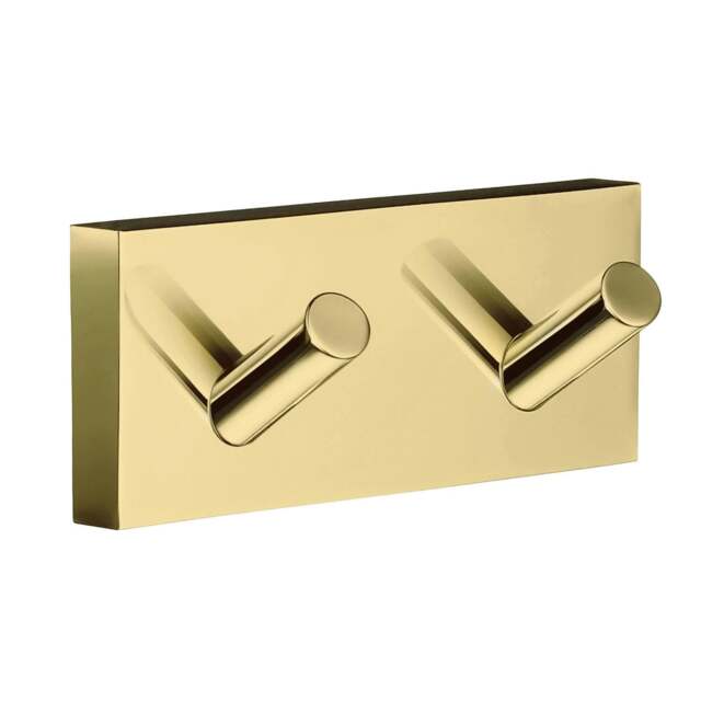 Rackhams Polished Brass Double Towel Hook Rail 40mm x 90mm Wall Mounted Bathroom Rectangular Robe Hooks Clothes Hanger Coat Peg - image 1