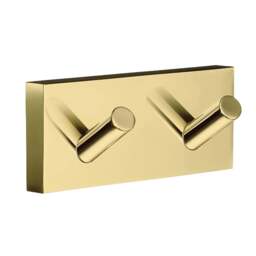 Rackhams Polished Brass Double Towel Hook Rail 40mm x 90mm Wall Mounted Bathroom Rectangular Robe Hooks Clothes Hanger Coat Peg - thumbnail 1