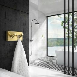 Rackhams Polished Brass Double Towel Hook Rail 40mm x 90mm Wall Mounted Bathroom Rectangular Robe Hooks Clothes Hanger Coat Peg - thumbnail 2