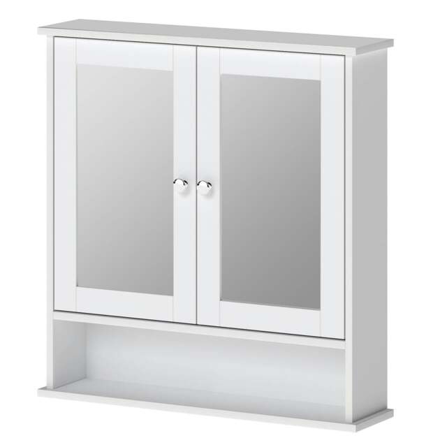 Rackhams Bathroom Mirror Cabinet Wall Mounted Storage Cupboard with Open Shelf - White - image 1