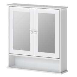 Rackhams Bathroom Mirror Cabinet Wall Mounted Storage Cupboard with Open Shelf - White