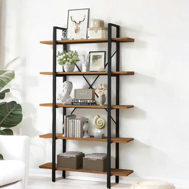Rackhams Industrial 5 Tier Rustic Brown Bookcase - image 1