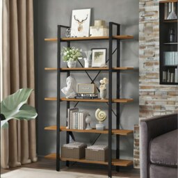 Rackhams Industrial 5 Tier Rustic Brown Bookcase - thumbnail 3