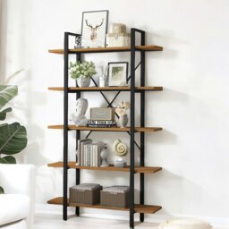 Rackhams Industrial 5 Tier Rustic Brown Bookcase - thumbnail 1