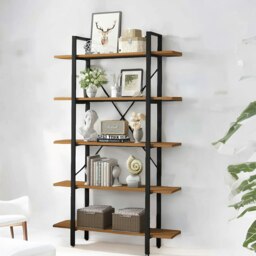 Rackhams Industrial 5 Tier Rustic Brown Bookcase - thumbnail 6