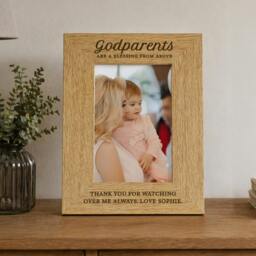 Rackhams Personalised Godparents Photo Frame - Oak Veneer - H20.9 x W16 x D1.2cm, 0.43kg - thumbnail 2