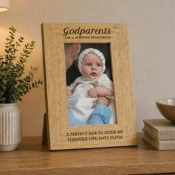 Rackhams Personalised Godparents Photo Frame - Oak Veneer - H20.9 x W16 x D1.2cm, 0.43kg - thumbnail 3
