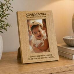Rackhams Personalised Godparents Photo Frame - Oak Veneer - H20.9 x W16 x D1.2cm, 0.43kg