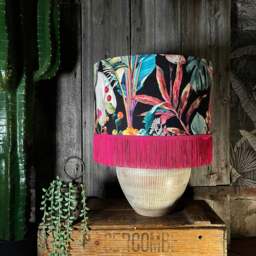 "Rackhams Acid Jungle Lampshade With Gold Lining and Hot Pink Fringing - Table / Floor Lamp - 35cm Diameter x 25cm Height (14"" x 10"")" - thumbnail 4