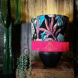 "Rackhams Acid Jungle Lampshade With Gold Lining and Hot Pink Fringing - Table / Floor Lamp - 35cm Diameter x 25cm Height (14"" x 10"")" - thumbnail 6