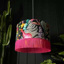 "Rackhams Acid Jungle Lampshade With Gold Lining and Hot Pink Fringing - Table / Floor Lamp - 35cm Diameter x 25cm Height (14"" x 10"")" - thumbnail 2