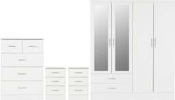 Rackhams Nevada 4 Door Wardrobe 4 Piece Bedroom Set - White Gloss