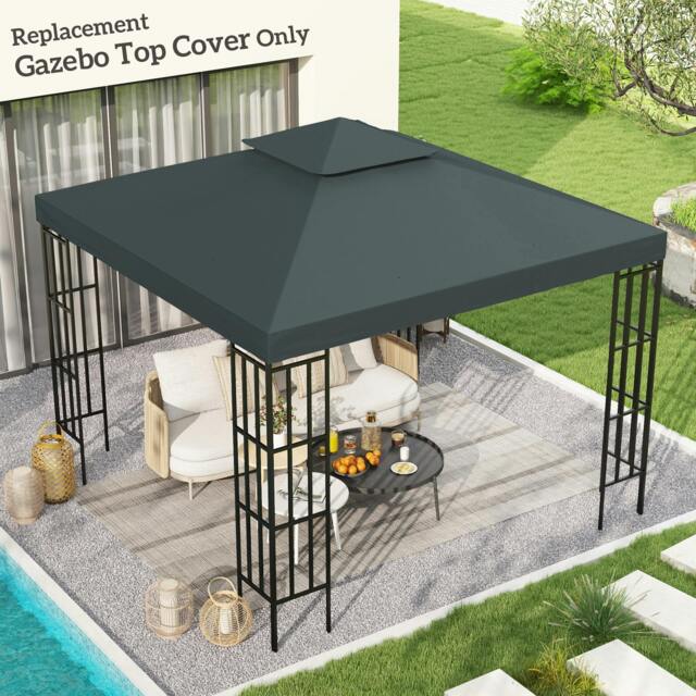 Rackhams 3(m) 2 Tier Gazebo Top Cover Replacement Canopy Roof Charcoal Grey - image 1