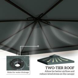 Rackhams 3(m) 2 Tier Gazebo Top Cover Replacement Canopy Roof Charcoal Grey - thumbnail 4