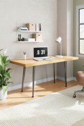 Rackhams Metal Desk Frame Black Desk Base with Adjustable Plastic Table Foot Protectors for Dining Table, 110cm W x 50cm D x 71cm H - Black - thumbnail 2