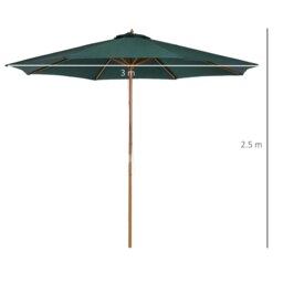 Rackhams 3(m) Garden Parasol, Pulley Operated Patio Umbrella, Wooden Parasol, Table Market Umbrella with Rope Pulley Mechanism and 8 Ribs, Dark Green - thumbnail 5