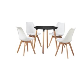 Rackhams 5PCs Dining Set - a Black Round Dining Table & Set of 4 White Lorenzo Tulip chairs with Padded Seat - Plastic - White - Dining Sets - thumbnail 2