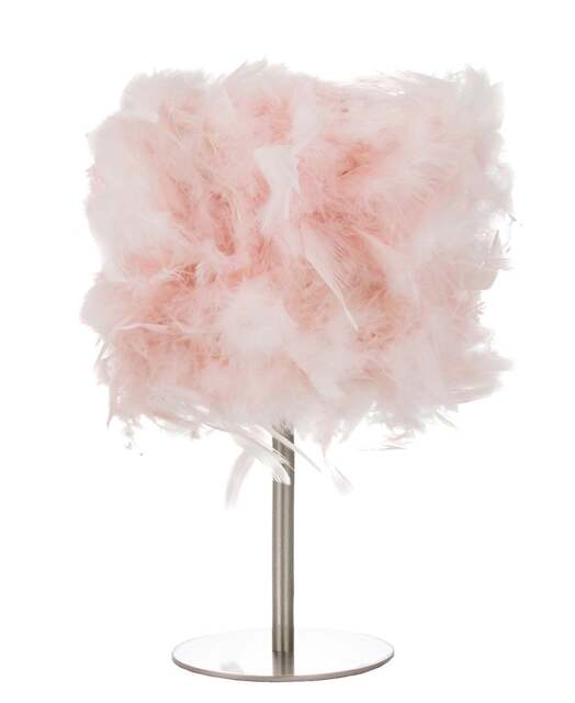 Rackhams Modern and Chic Real Pink Feather Table Lamp with Satin Nickel Base and Switch - image 1