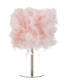 Rackhams Modern and Chic Real Pink Feather Table Lamp with Satin Nickel Base and Switch