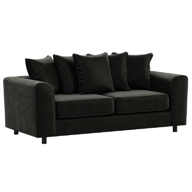 Rackhams Brooklyn Full Foam Plush Velvet 3 Seater - Black - image 1
