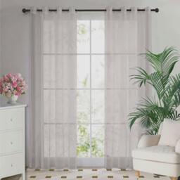 Rackhams Voile Ring Top Curtain Panel Pair - Silver - 145cm width x 275cm drop - thumbnail 1