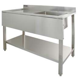 Rackhams 6ft Stainless Steel Catering Bench, Stainless Steel Sink - Left Hand Drainer & 2 x Wall Mounted Shelves - thumbnail 2