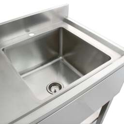 Rackhams 6ft Stainless Steel Catering Bench, Stainless Steel Sink - Left Hand Drainer & 2 x Wall Mounted Shelves - thumbnail 3