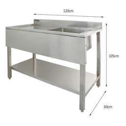 Rackhams 6ft Stainless Steel Catering Bench, Stainless Steel Sink - Left Hand Drainer & 2 x Wall Mounted Shelves - thumbnail 4