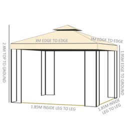 Rackhams 3 x 3(m) Patio Garden Metal Gazebo Marquee Tent Canopy Shelter Pavilion - thumbnail 6