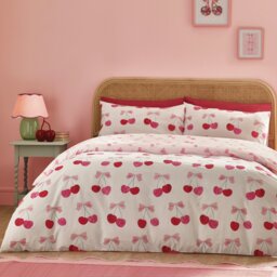 Rackhams Cherries and Bows Reversible Duvet Cover Set Pink - Double - Pink