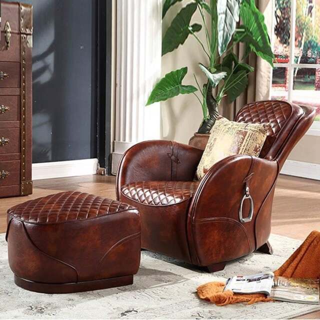 Rackhams Saddle Chair And Footstool, Loft Style, Oil Wax Leather - Others (contact us)