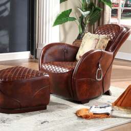 Rackhams Saddle Chair And Footstool, Loft Style, Oil Wax Leather - Others (contact us) - thumbnail 5