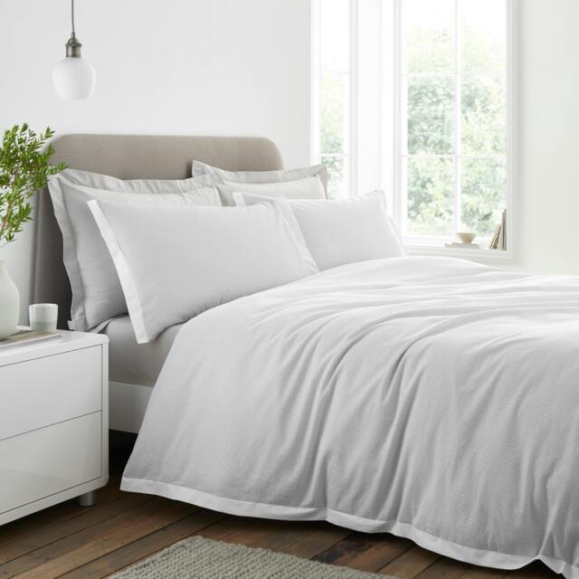 Rackhams Seersucker Woven Stripe 180 Thread Count Cotton Duvet Cover Set Grey - King - Grey - image 1