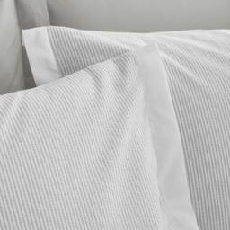 Rackhams Seersucker Woven Stripe 180 Thread Count Cotton Duvet Cover Set Grey - King - Grey - thumbnail 3