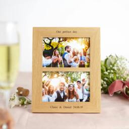 "Rackhams Personalised Solid Oak Double Picture Frame - Twin Aperture for 6x4"" or 7x5"" Prints - For 4""x6"" photos - Engraved"