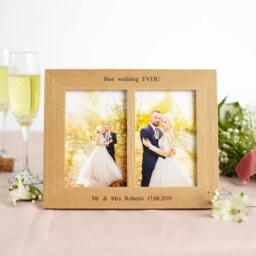"Rackhams Personalised Solid Oak Double Picture Frame - Twin Aperture for 6x4"" or 7x5"" Prints - For 4""x6"" photos - Engraved" - thumbnail 4