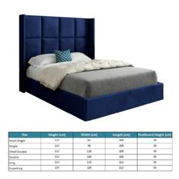 Rackhams Quanta Straight Winged Upholstered Soft Velvet Bed Frame - Blue - Blue - Small double - thumbnail 4