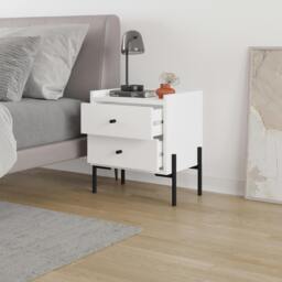 Rackhams Modern Malta Nightstand w/ 2 Drawers Storage Cabinet Organiser Side Bedside Table Metal Legs 48.6(W)cm Bedroom, Home - Oak - thumbnail 2