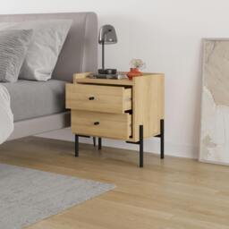 Rackhams Modern Malta Nightstand w/ 2 Drawers Storage Cabinet Organiser Side Bedside Table Metal Legs 48.6(W)cm Bedroom, Home - Oak